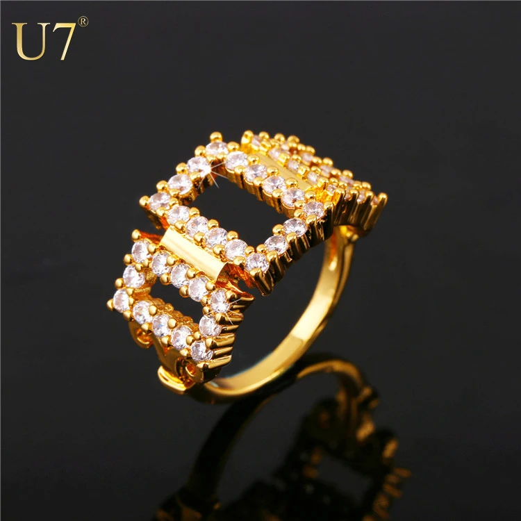 

U7 Zirconia Crystal Cocktail Rings for women finger ring, Gold/platinum color