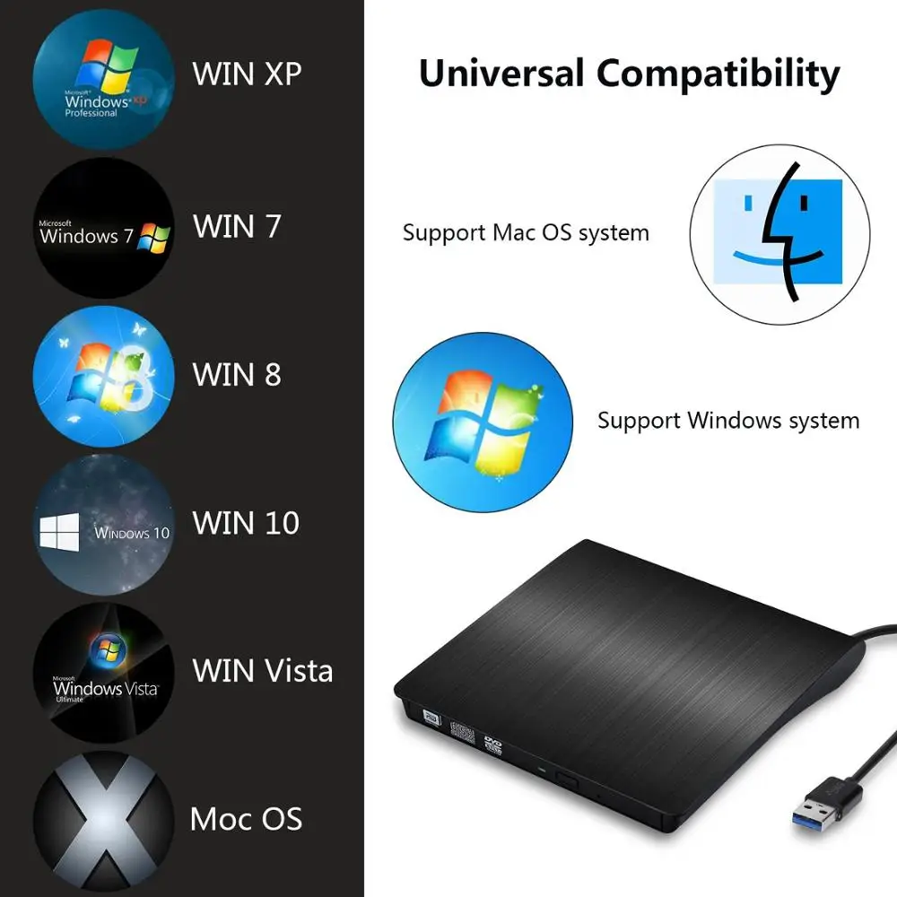 
External DVD/CD Drives Portable CD DVD +/-RW Optical Drive Burner High Speed Data Transfer USB 3.0 Compatible with PC Desktop 