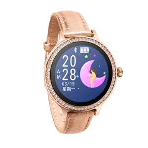 stainless /leather strap round women &girl bluetooth health tracker bracelet Smart watch for ladies