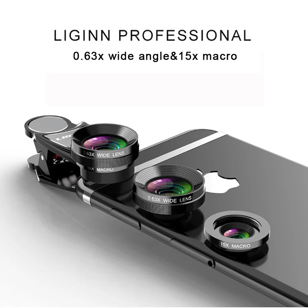 

LIGINN Universal 2 in 1 Cell Phone Camera Lens Kit 15x Macro Lens 0.63x Wide Angle Lens With Universal Clip for canon 70d camera, Black;rose gold;gold