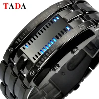 

Luxury Blue Women Men's Watches TADA Steel Digital Electronic Watch Luminous Sports LED Clock Binary Watch