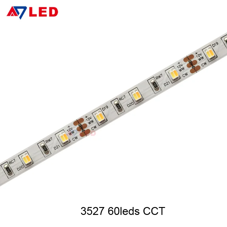 SMD3527 60leds 12v 24v CCT bicolor 2 in 1 temperature adjustable warm white cold white led strip