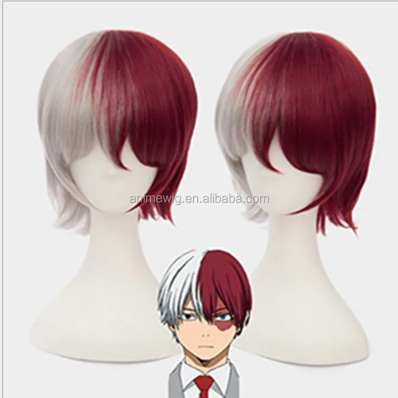 

Wholesale My Hero Academia Wig Cosplay Todoroki Shoto Wig 30cm Short Dark Red&Gray Mixed Synthetic Anime Cosplay Wigs