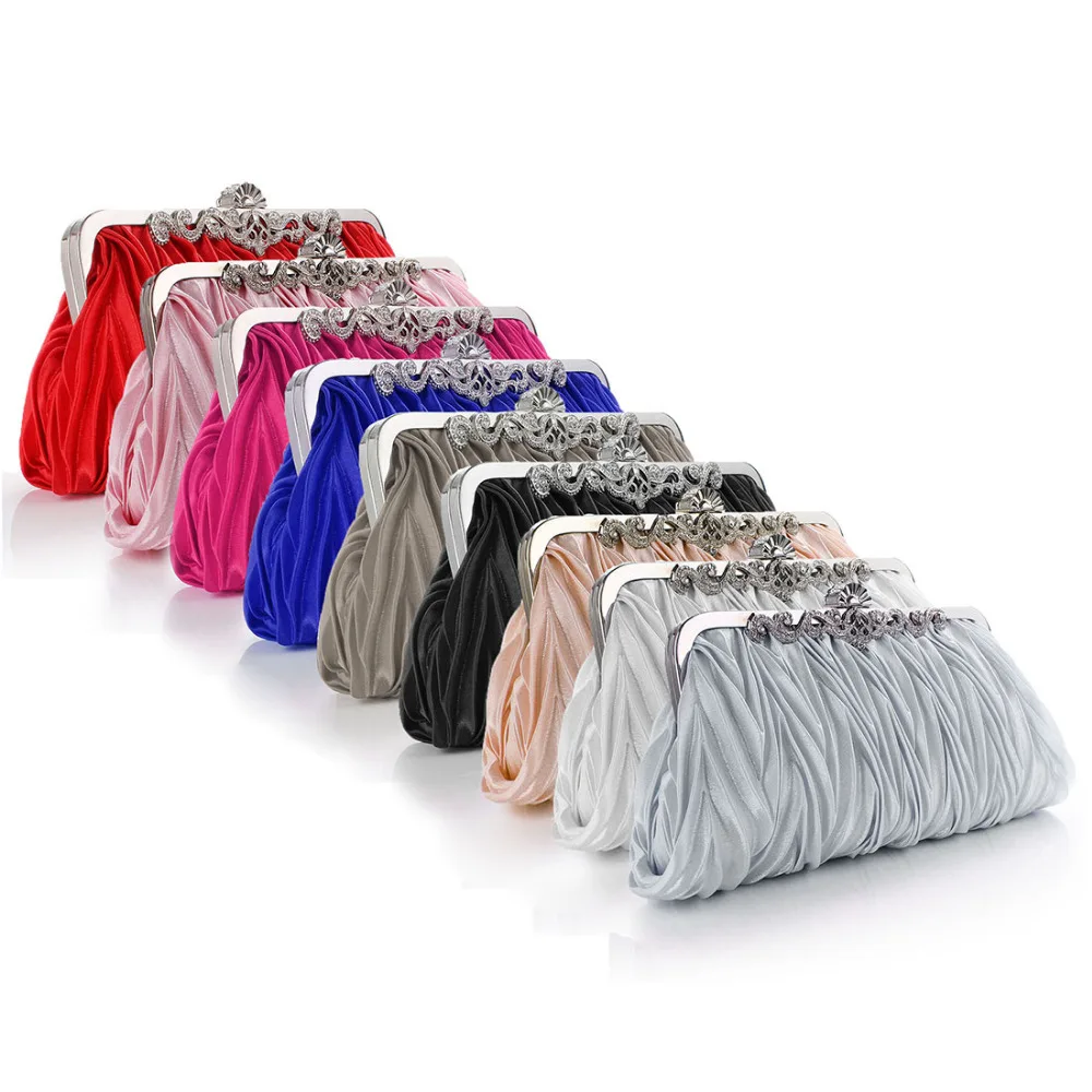 

Women Satin Crystal Clutch Party Wedding Purse Soft Evening Bag Bridal Handbag