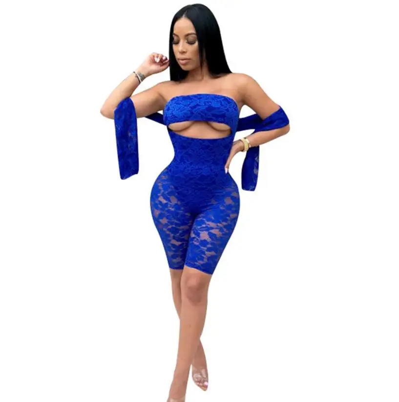 

Custom Stylish Sexy Women Lace Off Shoulder Plus Size Bodycon Jumpsuit, As picture