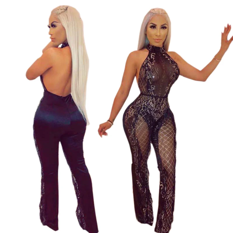 

FM-CY8054 Factory New Design Printed Sexy Nightclub Backless Jumpsuits for Women 2019