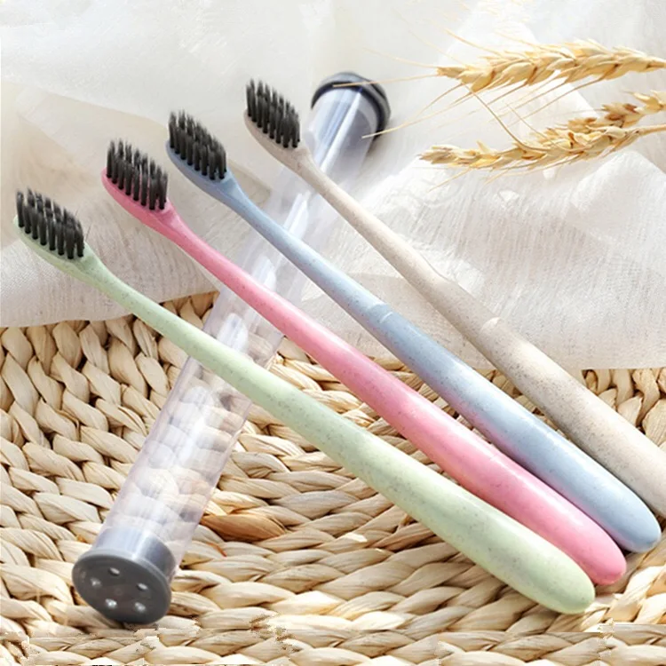 Eco Friendly Travel Toothbrush Kit Bamboo Charcoal Toothbrush Wheat
