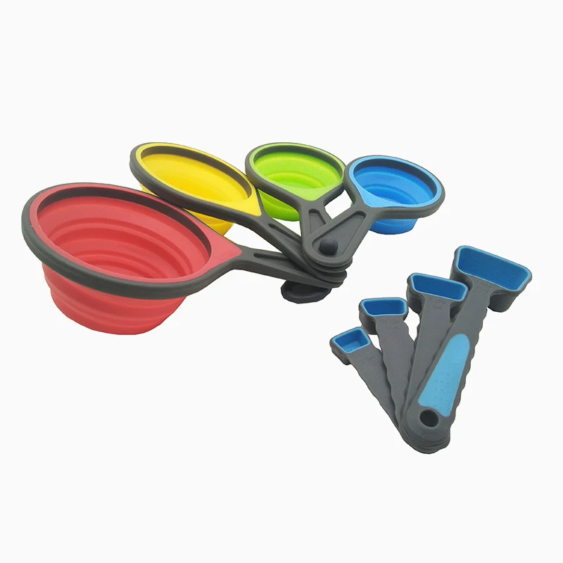 

8Pcs Collapsible Kitchen Silicone Measuring Spoons Cups, Blue;red;green;yellow or customized