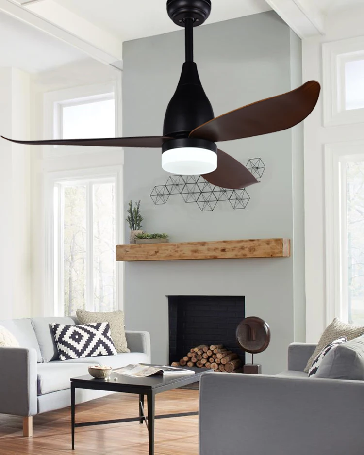 Air Cooler Retractable Ceiling Fan With Wooden Blade Suspension Lighting