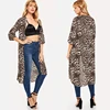 Women leopard print kimono with three quarter length sleeve