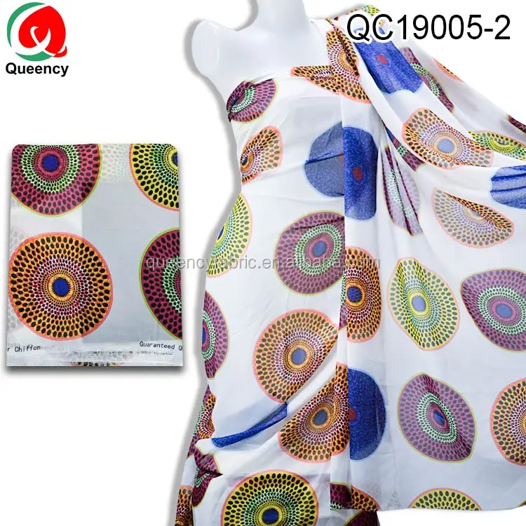 Queency Elegant Printed African Chiffon Spandex Fabric Wholesale