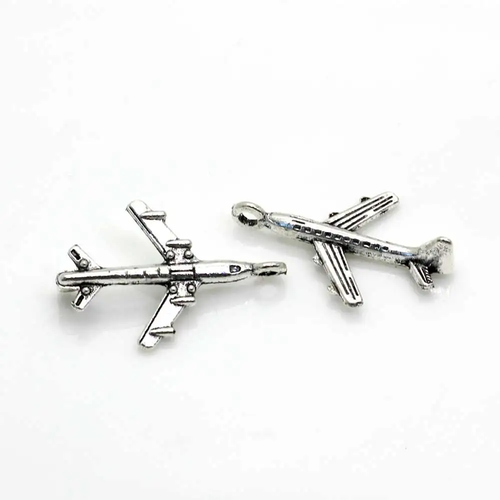 

Promotional Charms 23*15*15mm Antiqued Tone Double Sided 3D Airplane Pendants for Jewelry Necklace Decoration 100PCS/bag