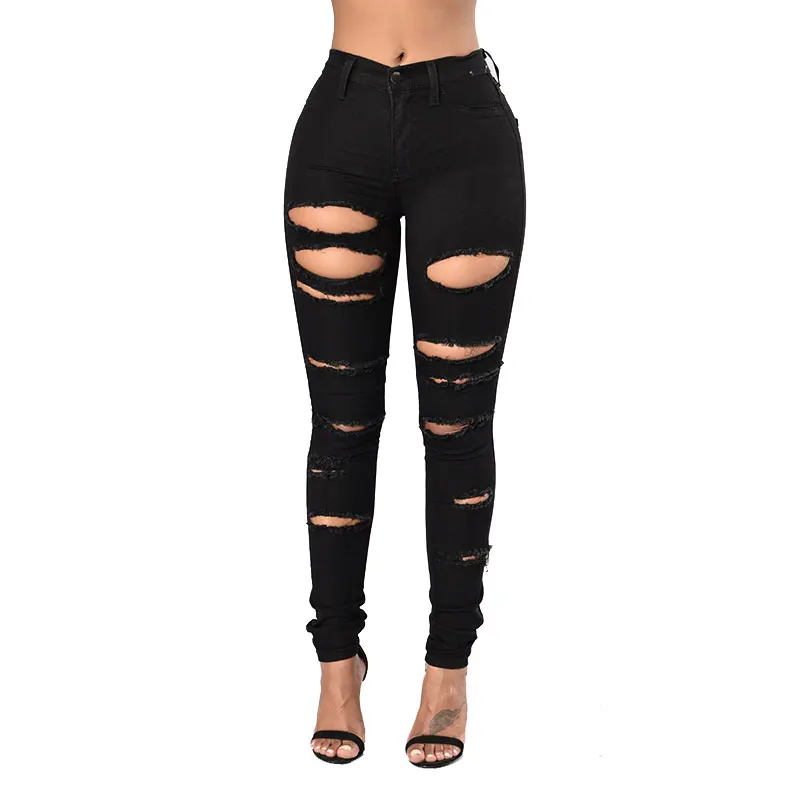 

Latest Design Women Cheap Skinny Ladder Cutout Distressed Jeans