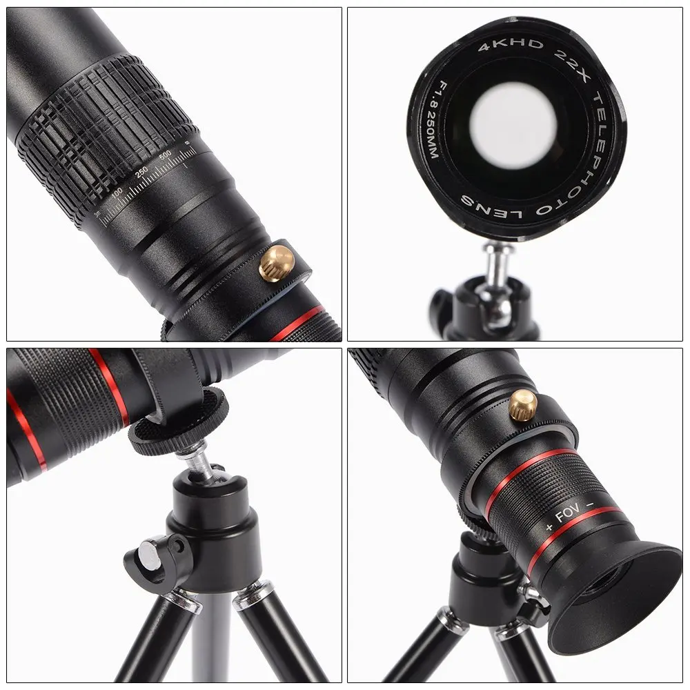 
Cell Phone Camera Lens, 22X Optical Manual Focus Telephoto Lens Kit with Mini Flexible Tripod 