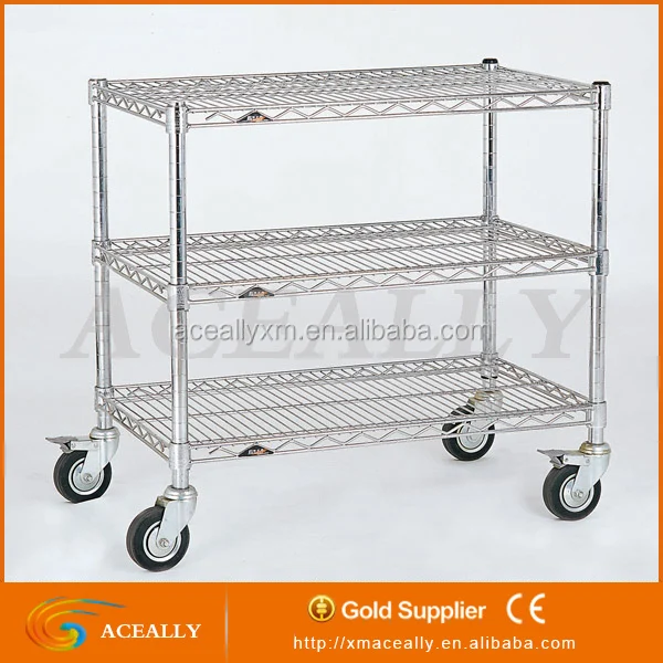 Rolling Chrome Plated Wire Shelving Adjustable Shelves With Wheels