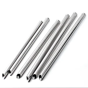 Image of Eco friendly diagonal cut boba bubble tea stripe 12mm smoothie drinking straw steel for bubble tea