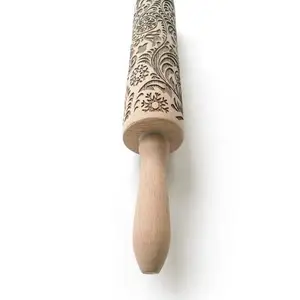 Image of Christmas Embossing Rolling Pins Baking Cookies Engraved Roller Wooden Laser Engraved Rolling Pin