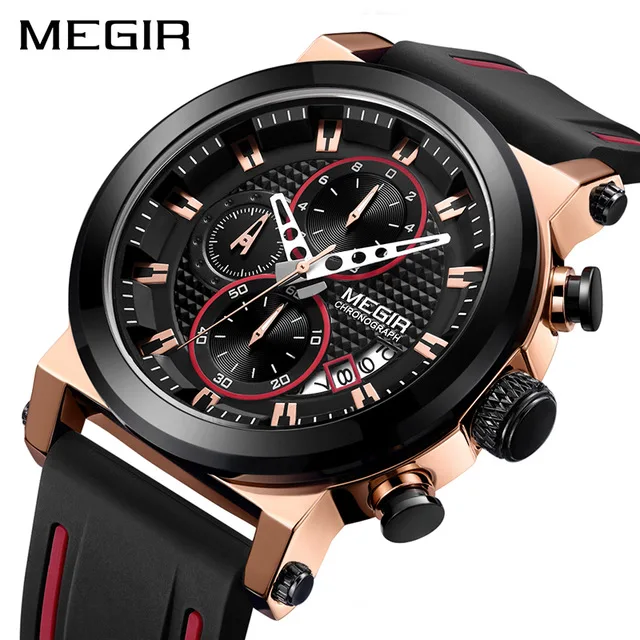 

Megir Men's chronograph luminous Alalog quartz silicone strap waterproof Wristwatch