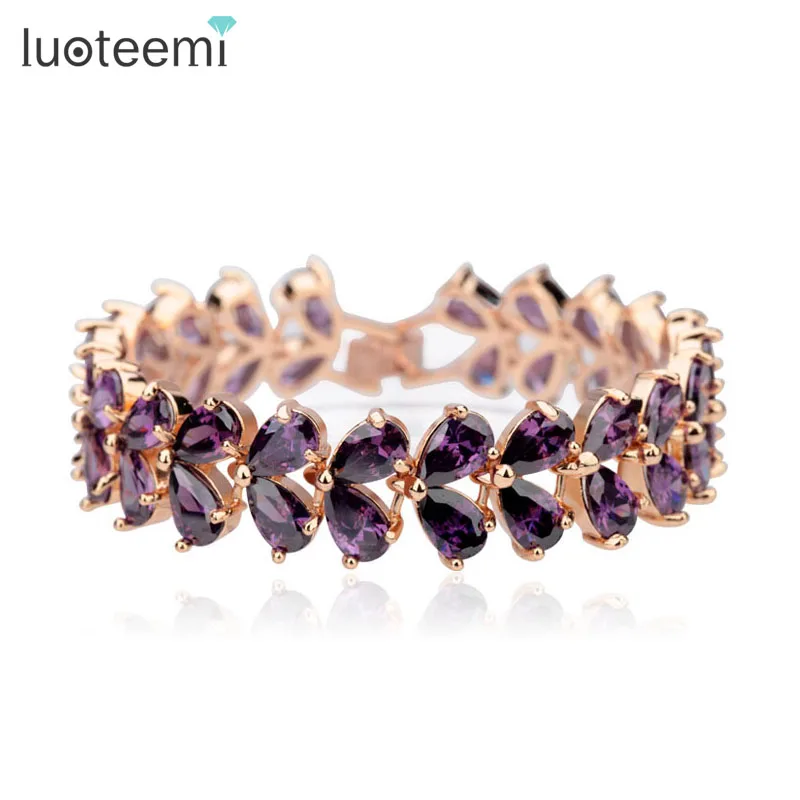 

LUOTEEMI Jewelry Aliexpress Hot Sale AAA Purple Color Waterdrop Cubic Zircon Diamond Sexy Lady Charm Bracelet, N/a