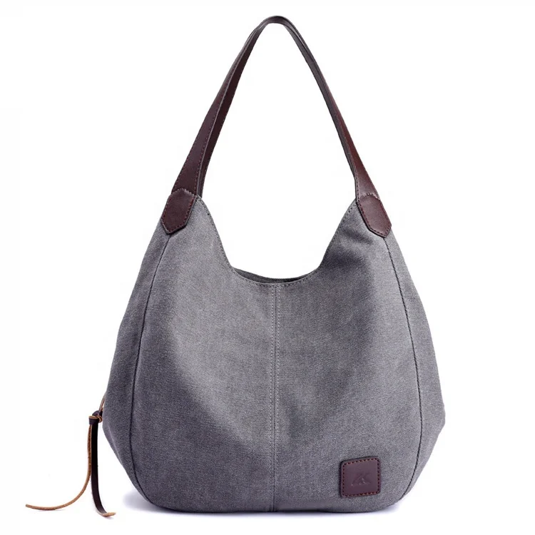 China Manufacturers Bags Women Canvas Handbags Lady With Leather Handle