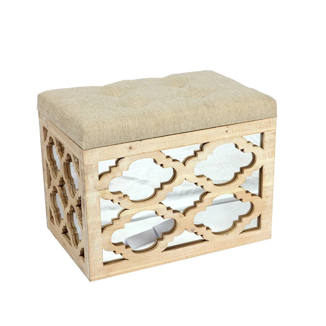 Hallway Furniture Silver Mirrored And Sturdy Wood Cocktail Ottoman