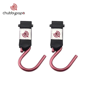 Image of Chubbypapa Baby Stroller Hooks (2 Pack) Aluminium Alloy with PU leather Strip for diaper bag