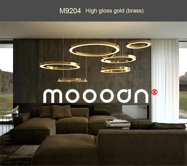 Modern brass gold color acrylic shade round LED circle ring pendant lamp