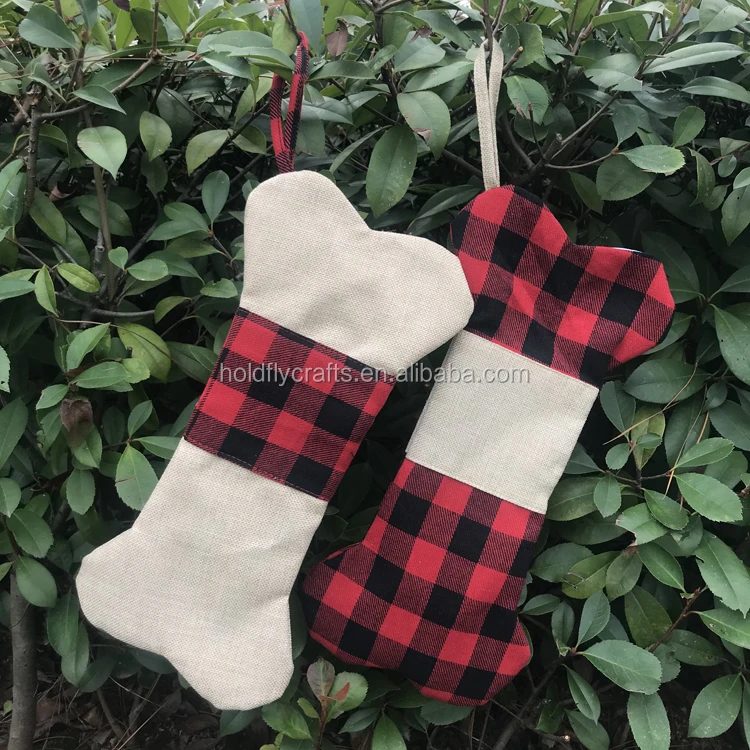 

Wholesale Fast Shipping Christmas Dog Stocking Buffalo Plaid Pet Stocking Christmas, Red, green, cream