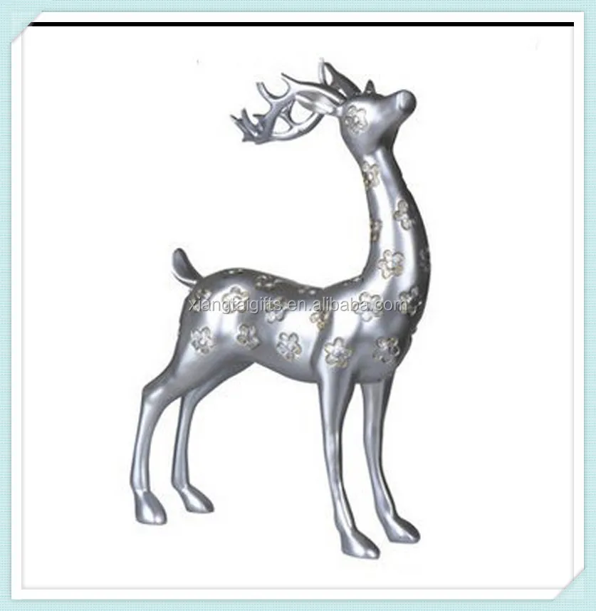 Resin Fashion Animal Figurine Silver Standing Spotted Deer Sculpture
