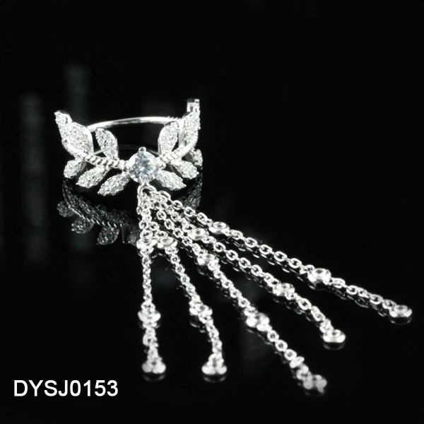 

Ebay Hot Selling New Delicate Cubic Zirconia Setting Real Gold Plating 925 Silver Tassel Ring Bohemian Jewelry for Ladies