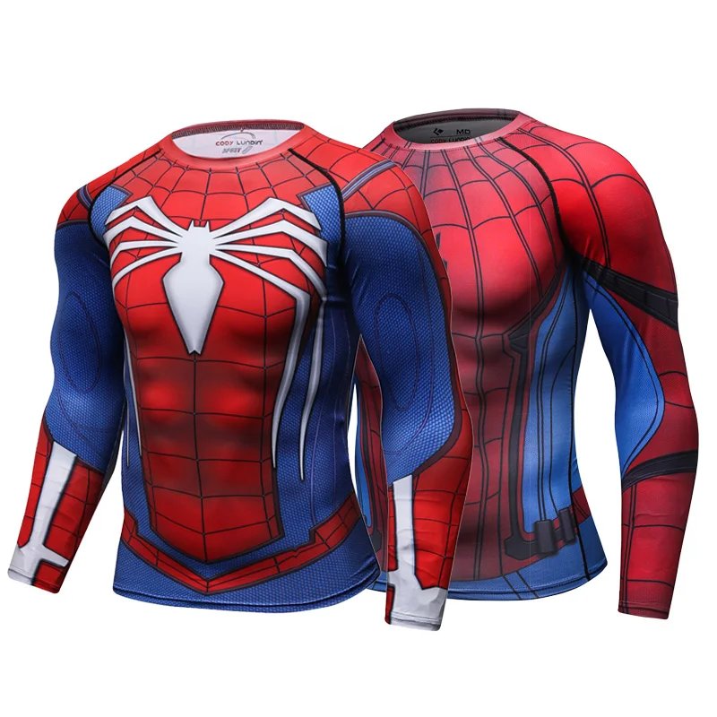 

Cody Lundin Halloween Costume T Captain America Spiderman Superhero Compression T-Shirt Long Sleeve Cycling Jersey