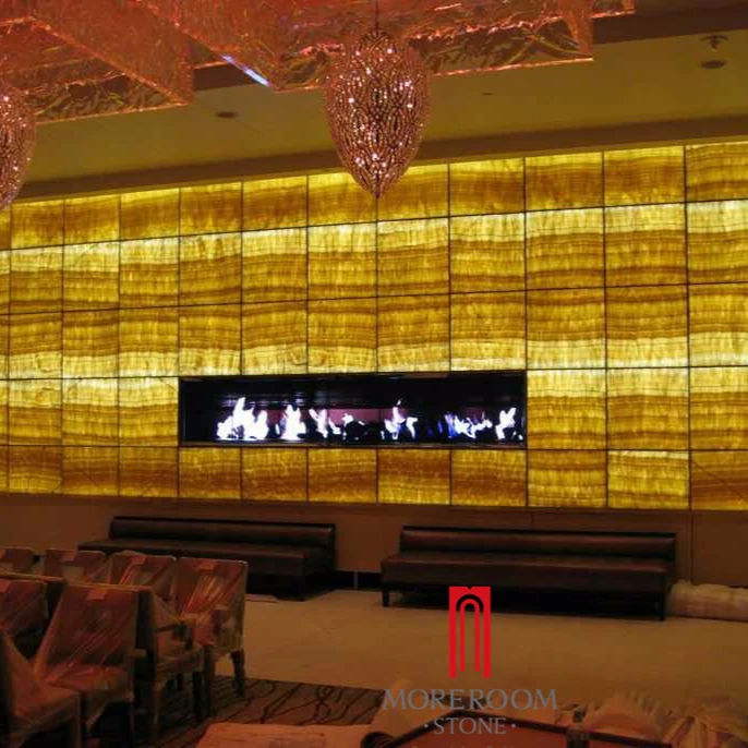 
Yellow onyx stone tile with LED light background wall decoration 