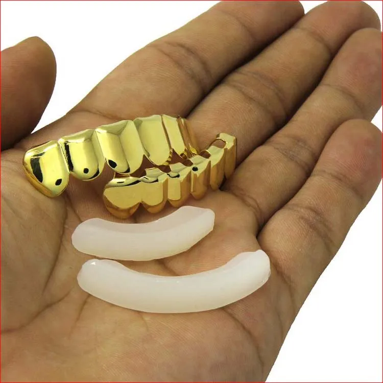 

Blues RTS silver Gold Color Plated brass plain Teeth Grillz for hip hop party gift jewelry