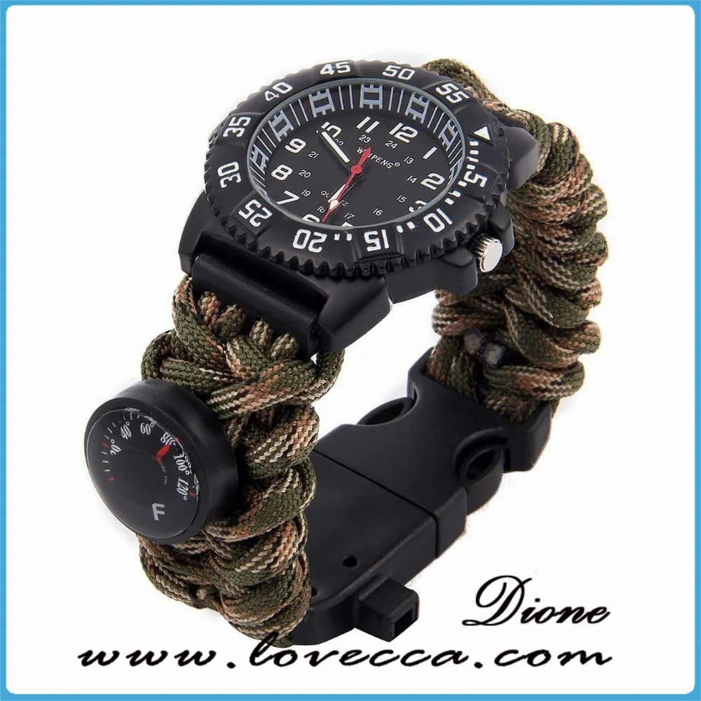 Military Tactical Paracord Bracelet With Waterproof Quartz Watch For