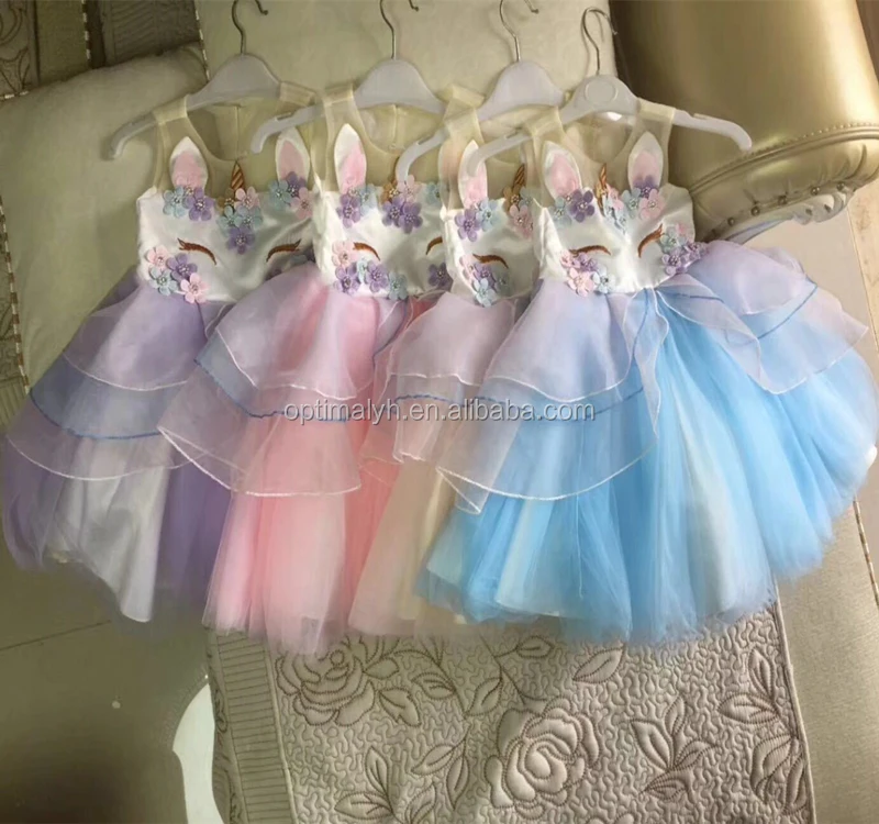 

NO MOQ fashion 2018 girls party wear dress fashion new design princess unicorn kids dress, Picture