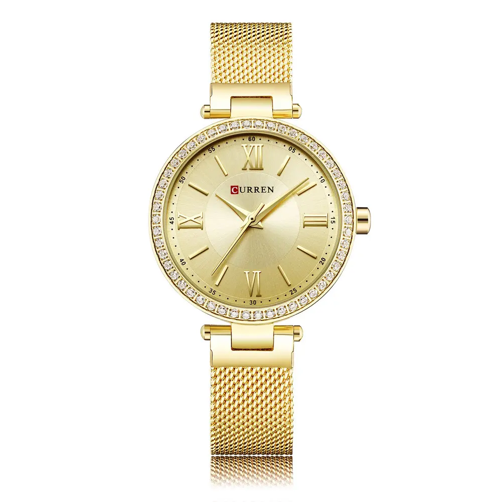 

CURREN 9011 Women Quartz Watch Discount Luxury Brand Diamond Stainless Steel Gold Wrist Watch