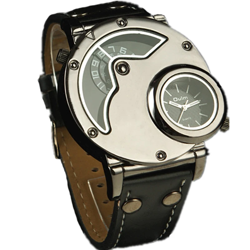 

Oulm 9591 Black Mesh Watch Men's Quartz Cool Military Wristwatch Dual Movt Round Shaped Leather Band Sports Quartz Watches, N/a