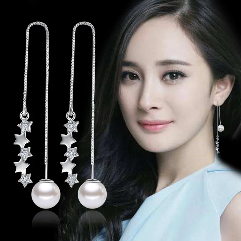 

2017 new design stars pearl long earrings, N/a