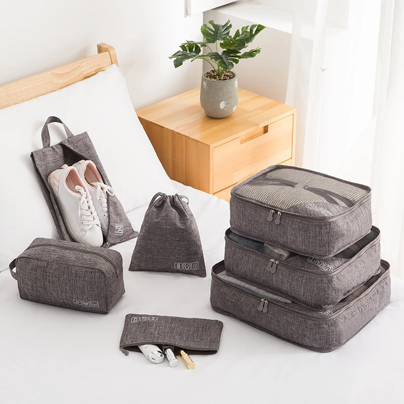 

Travel Packing Cubes 7 Pcs Set Luggage Packing Organizers with Shoe Bag and Toiletry Bag, Coffee,black,rose,navy,purple,grey