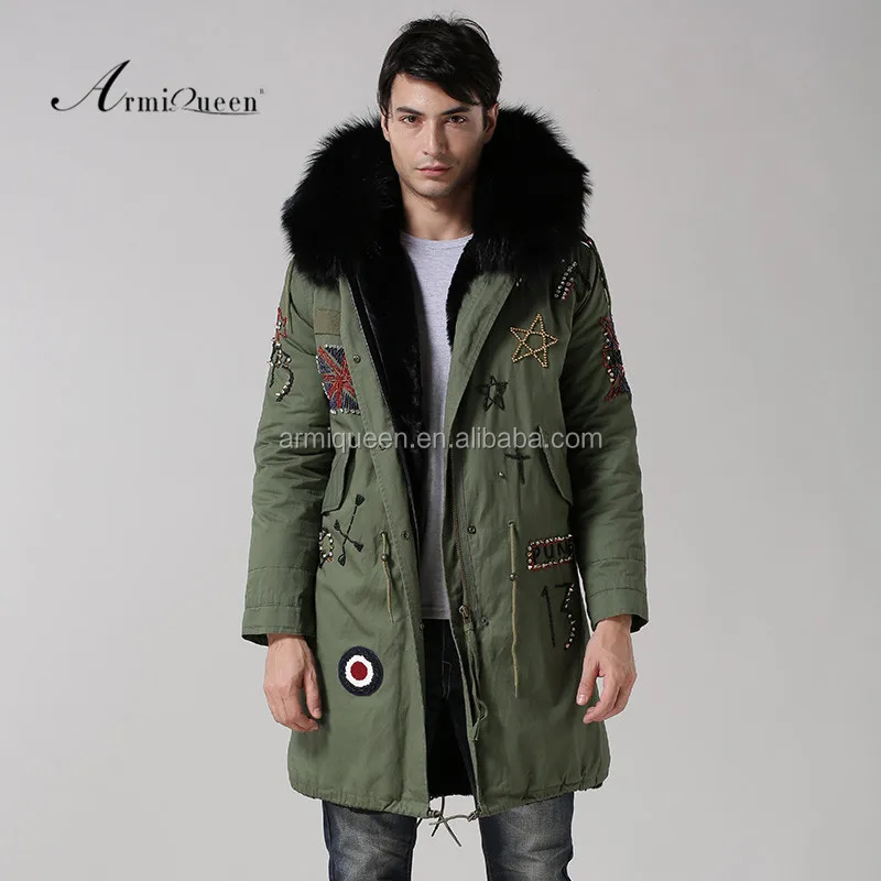 

UK Union Flag Mens long fur parka,military fahion MR. parka,parka jackets with Fox fur black mens winter long style coat, Picture and customized