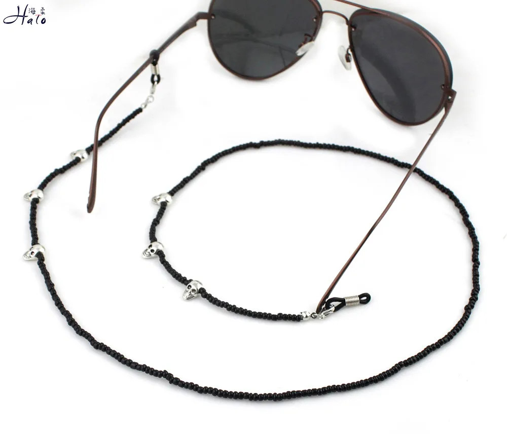 Gl345 Men Fancy Black Beads Silver Skeleton Head Eyeglass Straps Buy