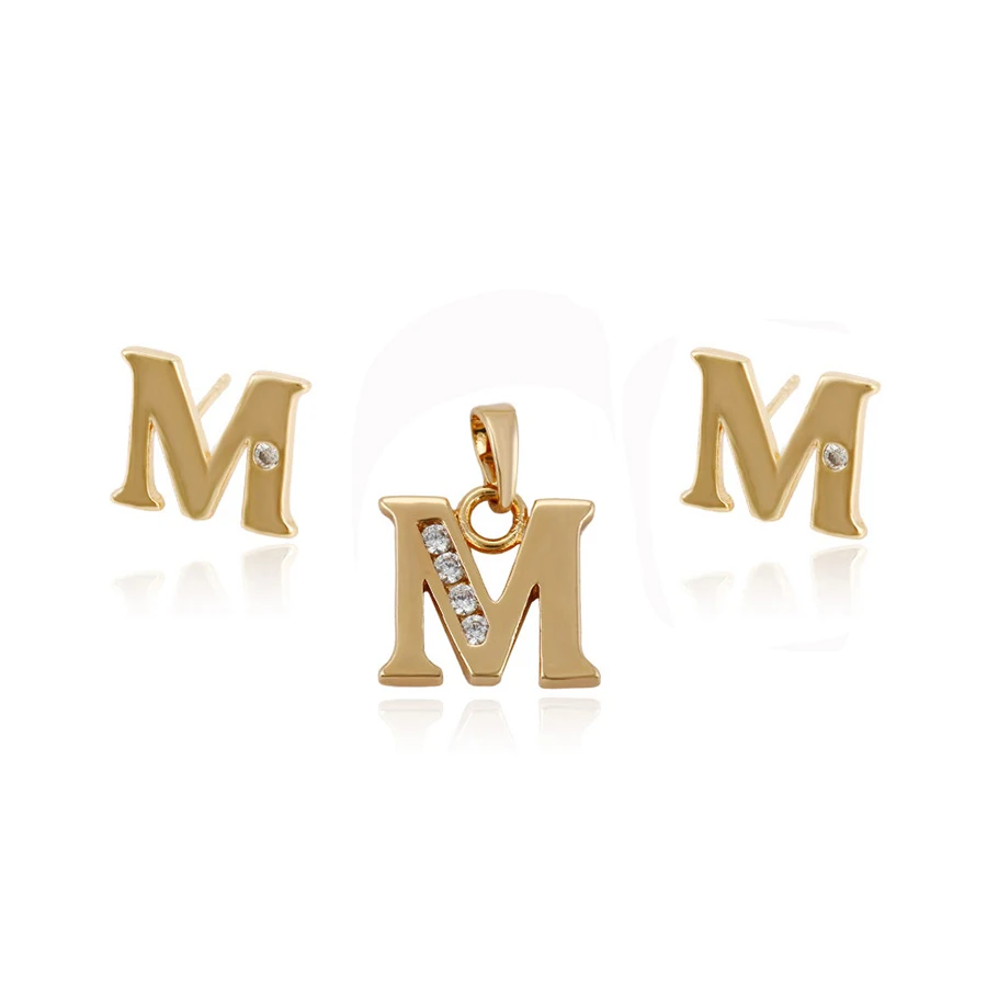 

64061- Xuping alphabet M shape gold jewelry set, White