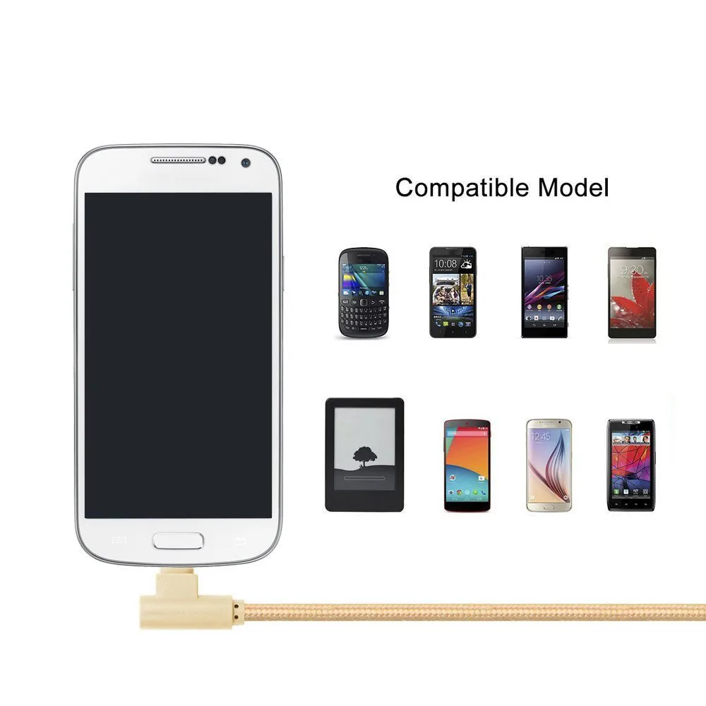 2M Nylon Braided Micro USB 90 Degree Right Angle 2A Fast Data usb Cable Sync Universal charging for for Samsung Galaxy S8 S9 S7 - ANKUX.COM