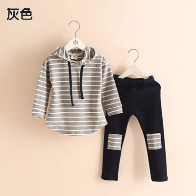2018 new fashion Autumn and spring Girl's Kids Hooded Sweater Pants Two-piece Kids Stripe clothes Set
