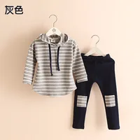 

2018 new fashion Autumn and spring Girl's Kids Hooded Sweater Pants Two-piece Kids Stripe clothes Set