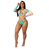 

FM-3677 Sexy printing floral two piece lady long sleevesl good elasticity women bikini swimsuit summer