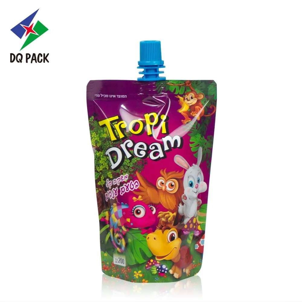 Food grade plastic packaging with custom printed fruit juice packaging bags with spout