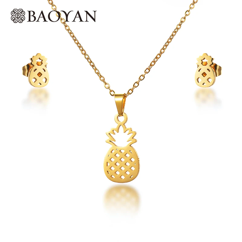 

BAOYAN Bisuteria Fashion 18k Plated Gold Jewelry Pineapple Stainless Steel Jewelry Sets, Gold color