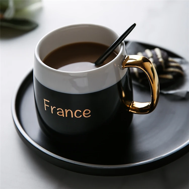 China supplier customized golden logo personalized stoneware coffe mug