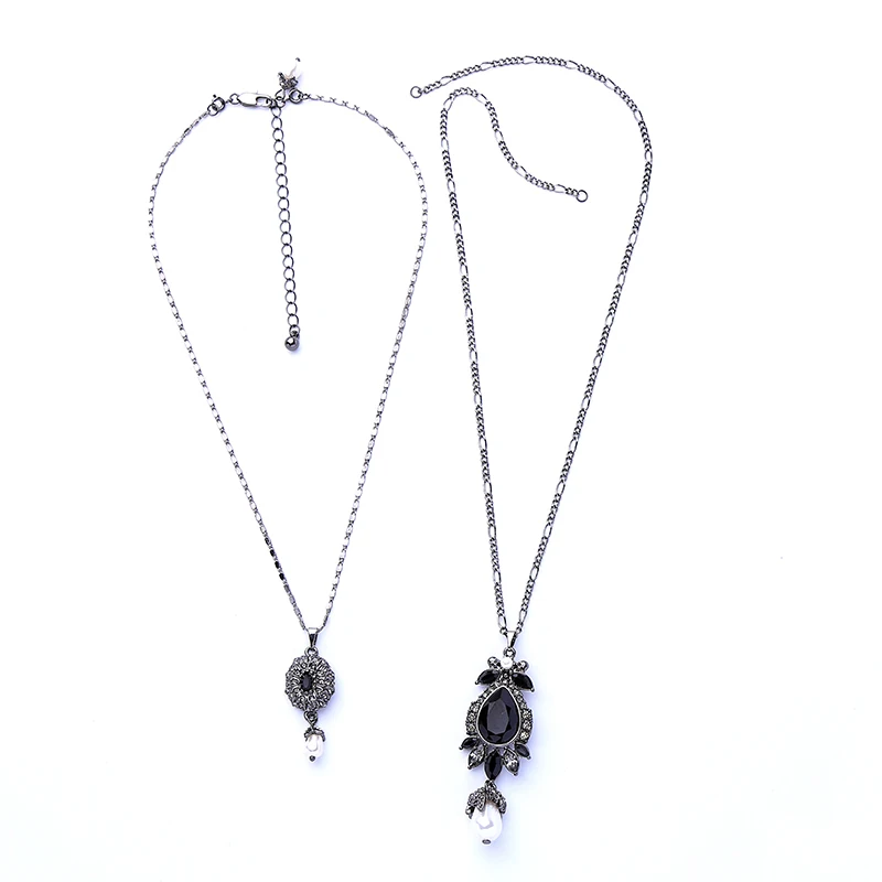 

xl01885c Black Resin Pearl Charm Multilayer Necklace Jewelry For Ladies, Silver